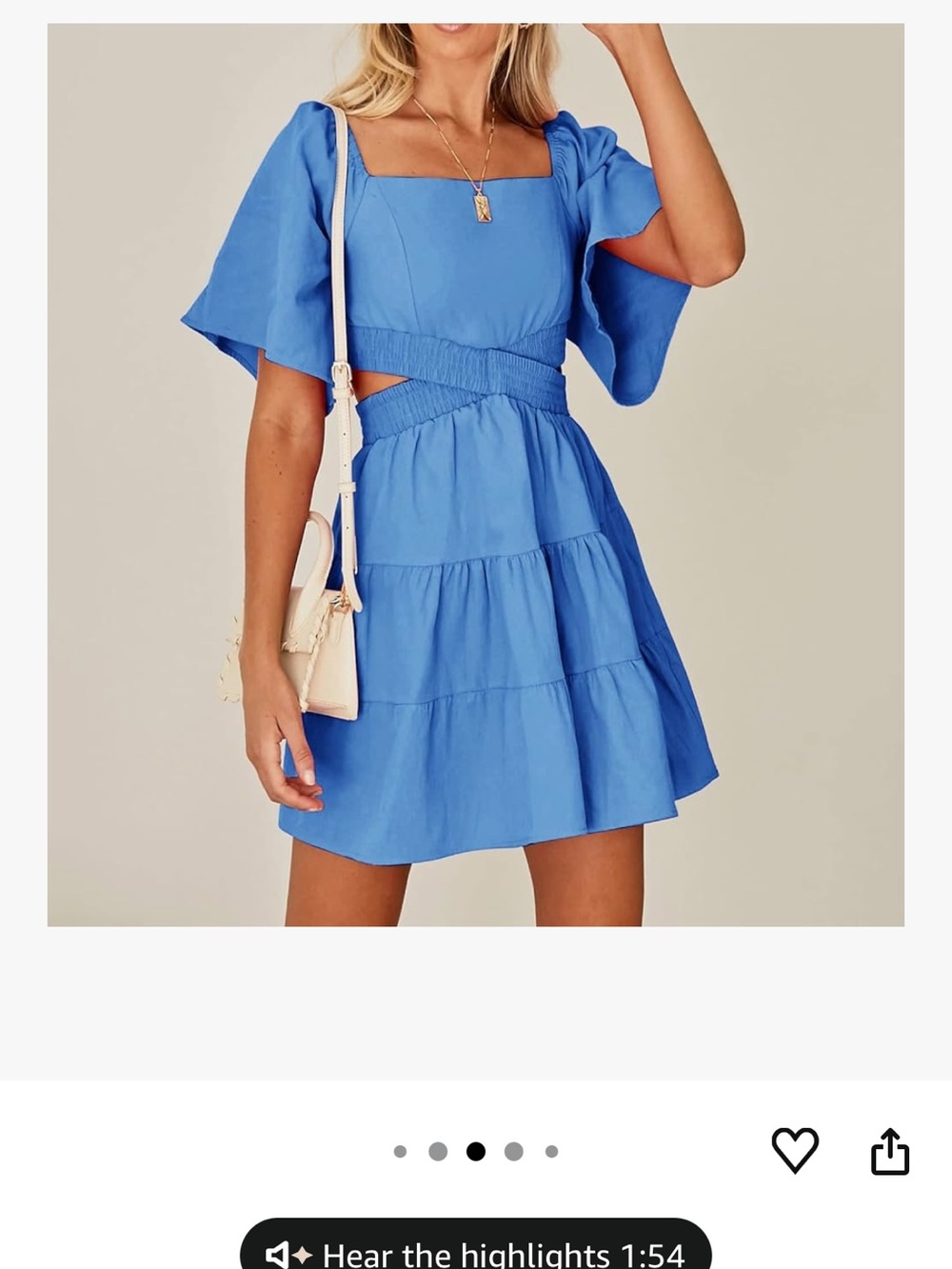 NWT Square-Neck Tiered Cutout Mini Dress in Blue